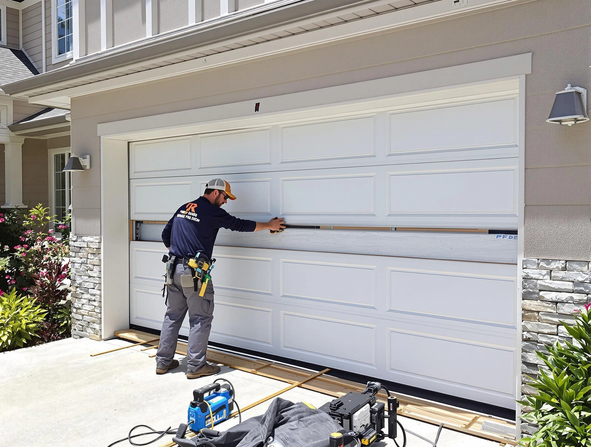 Sun City Garage Door Repair team performing complete garage door replacement at Sun City residence
