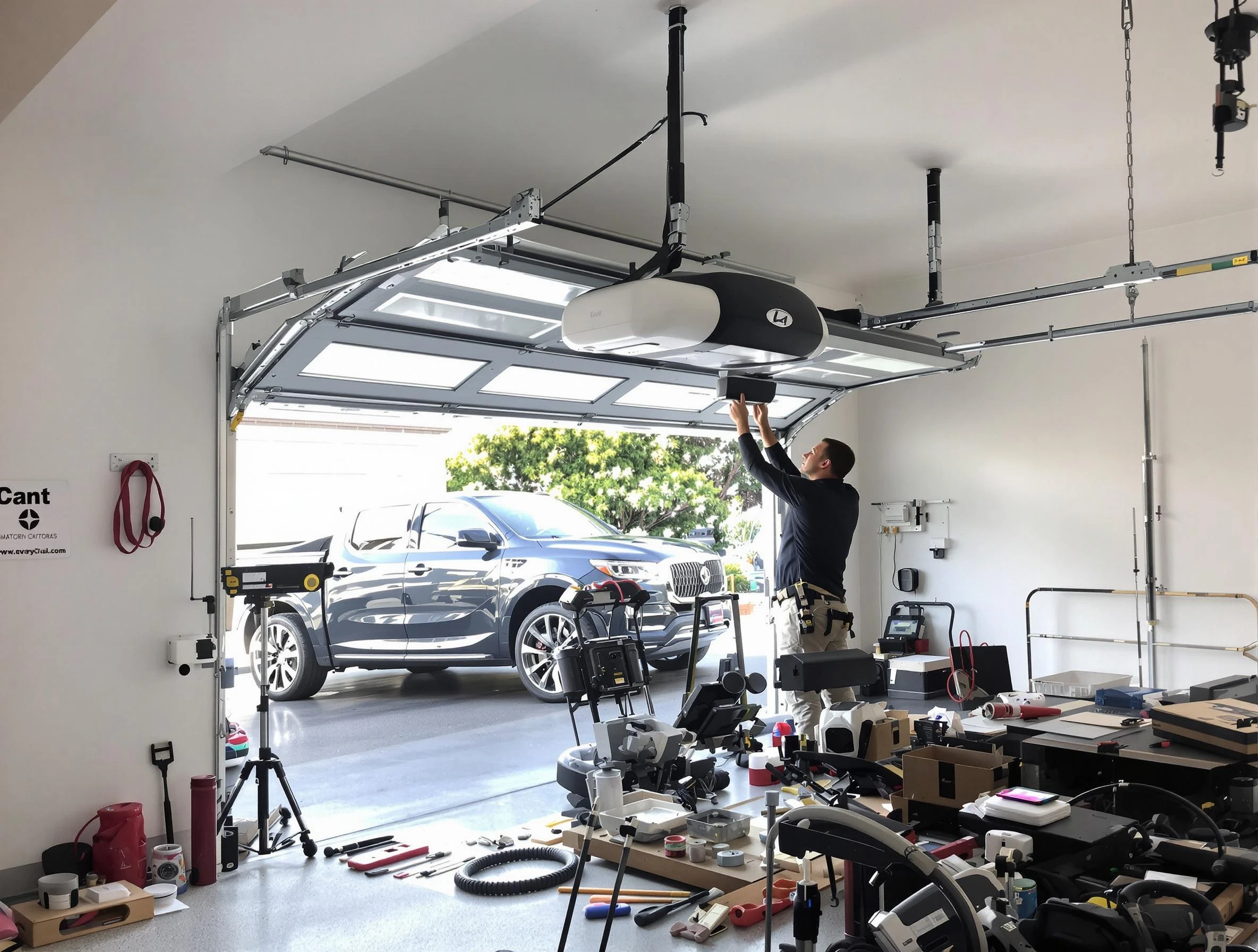 Sun City Garage Door Repair specialist installing smart garage door opener system in Sun City home