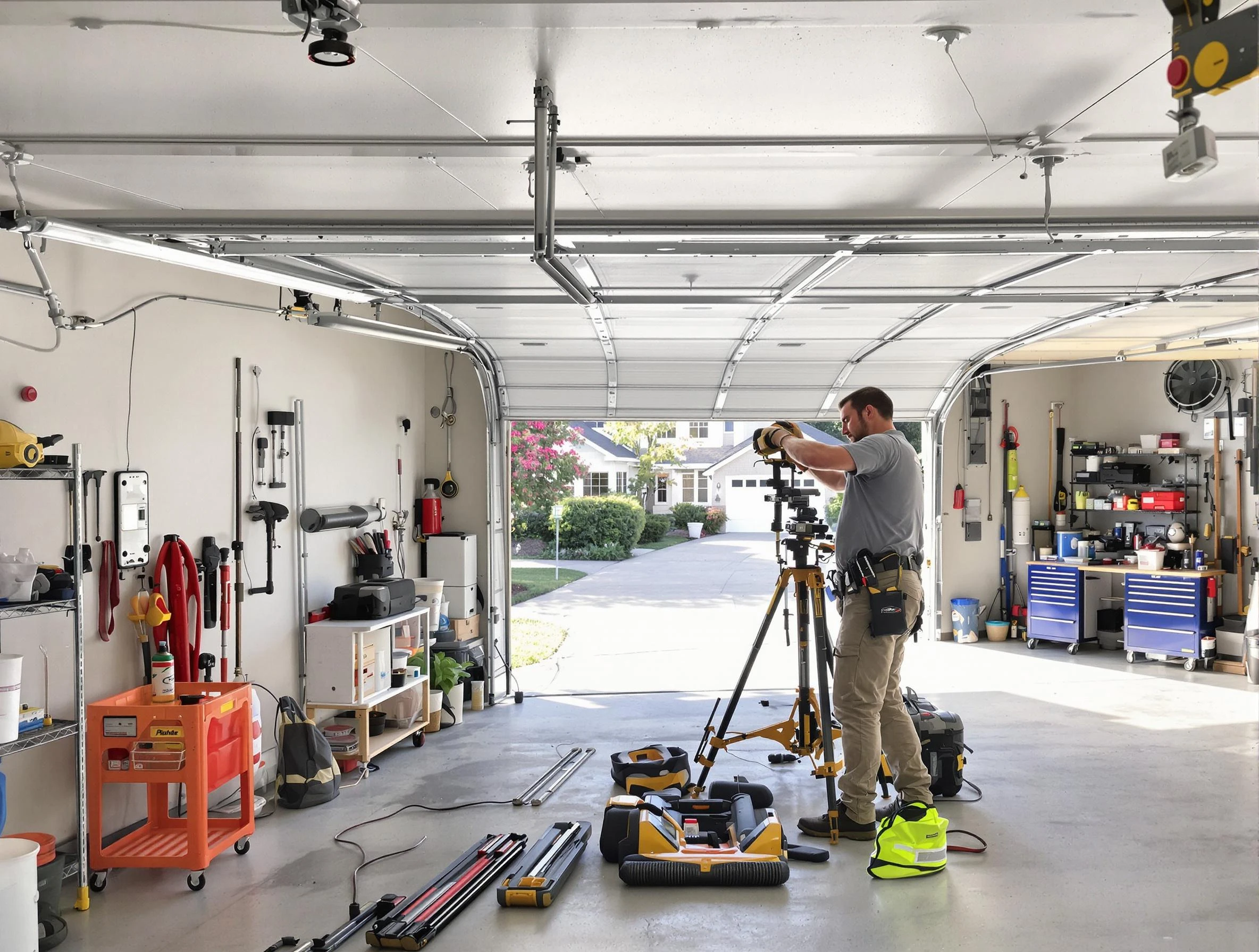 Sun City Garage Door Repair specialist performing laser-guided track alignment in Sun City