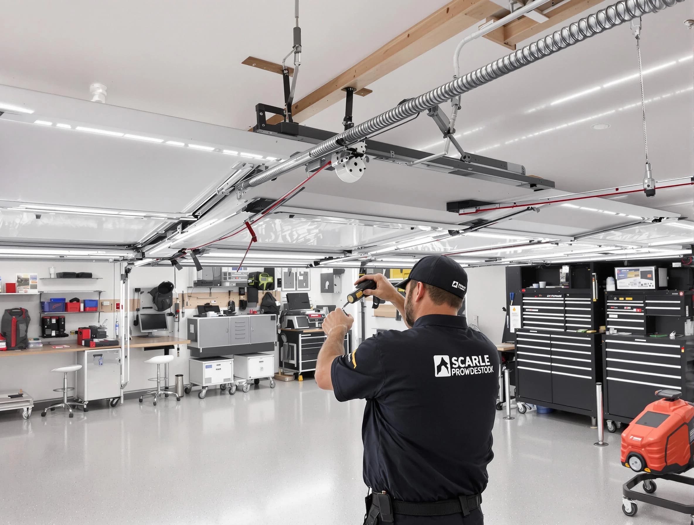 Sun City Garage Door Repair technician repairing overhead garage door in Sun City