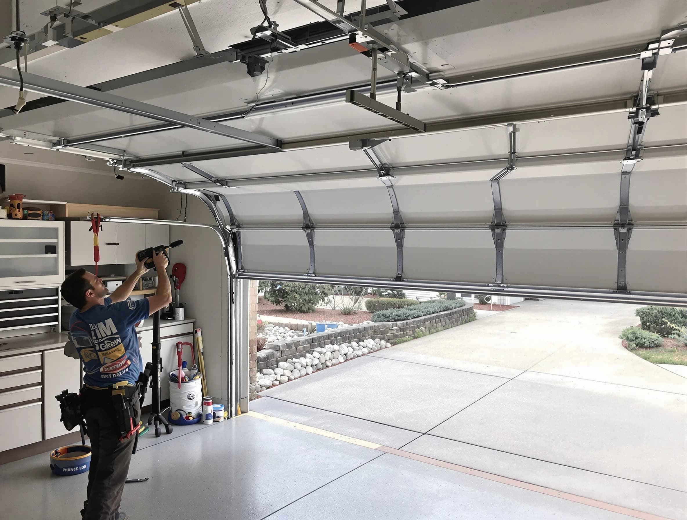 Garage door track repair service by Sun City Garage Door Repair in Sun City
